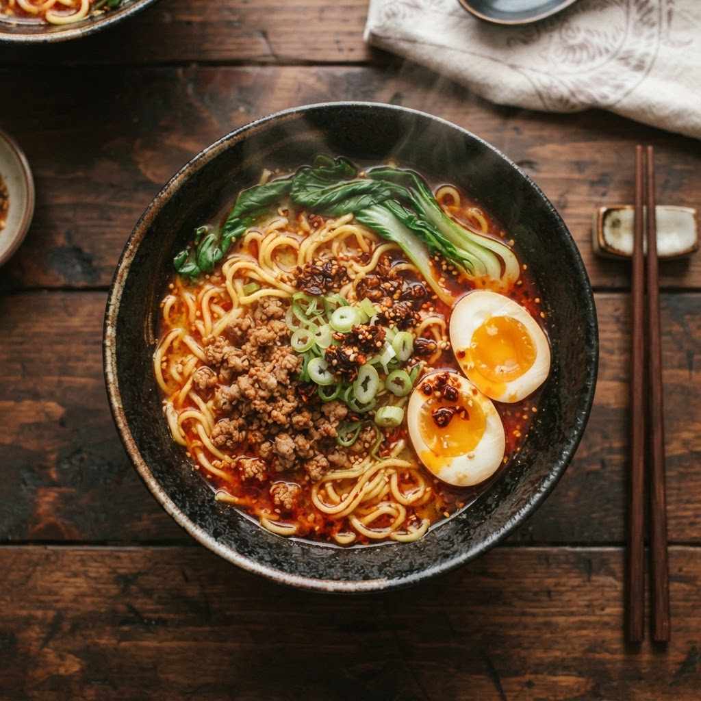 A steaming bowl of Akai Arashi ramen
