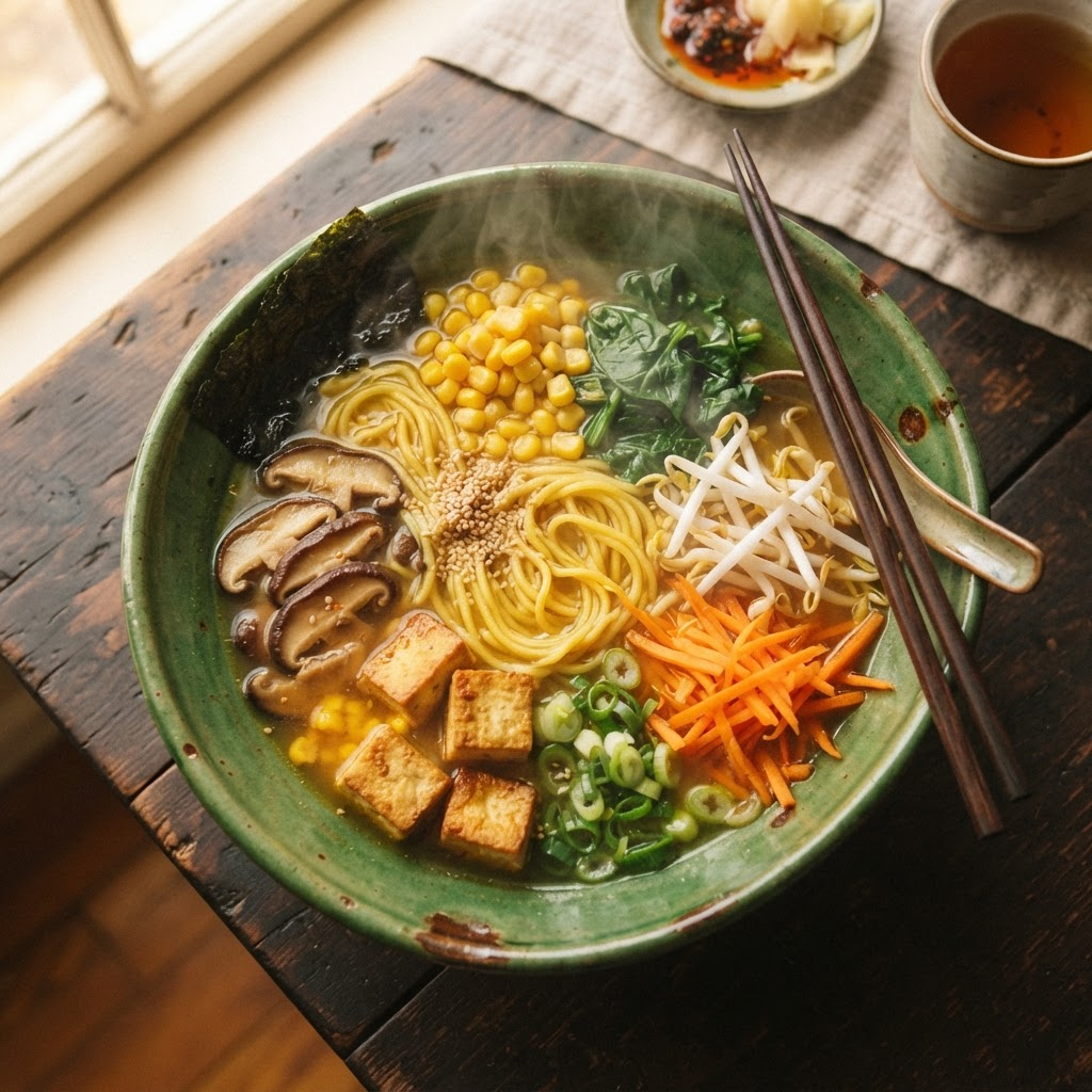 A steaming bowl of Mori no Megumi ramen